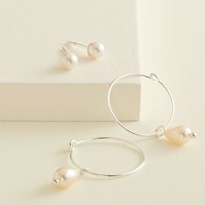 ELIZABETH & JAMES SIMULATED PEARL STUD & Hoops NEW